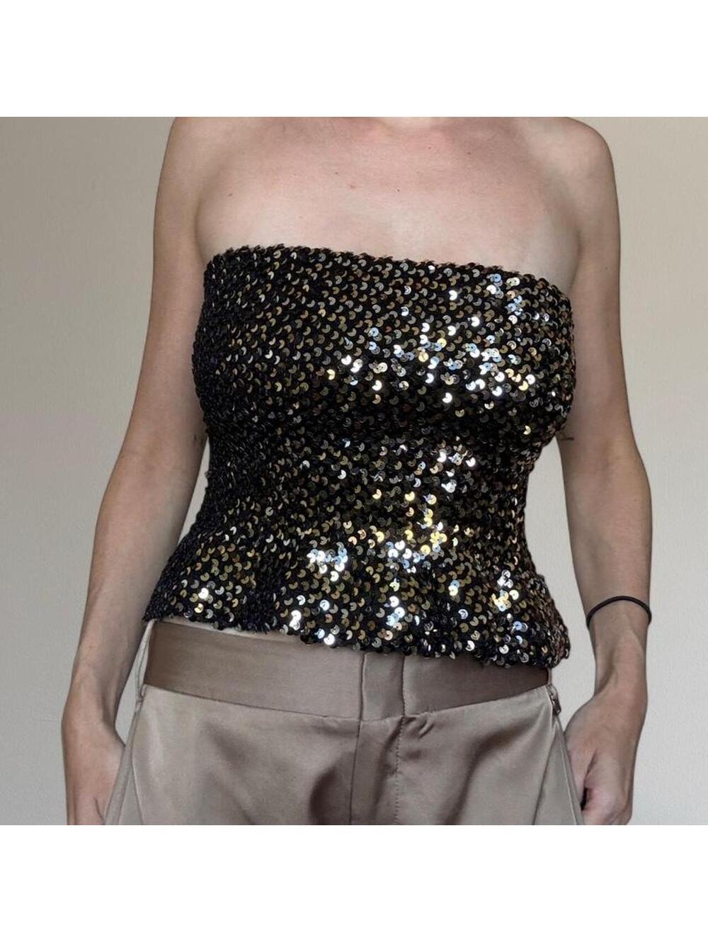 70s Topettes sequin peplum tube top